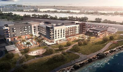 Rendering of erial view of hotel