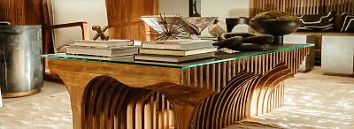 Wooden desk with glass top